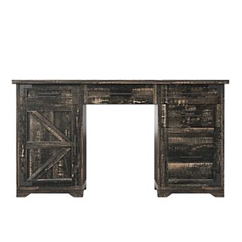 KWPZQEB 55.1Inch Executive Desk with Charging Station & Power Outlet, 5 Drawers & Barn Door