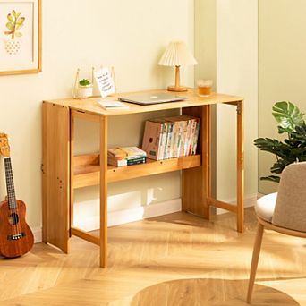 KWPZQEB Folding Desk, Space-Saving Computer Desk for Bedroom, Home Office