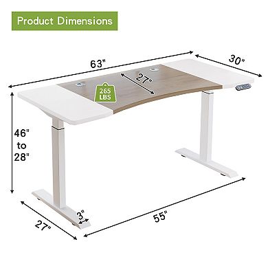 KTMBDW Electric Standing Desk Adjustable,63×30 Inch Sit Stand Computer Desk with 4 Height Adjustment