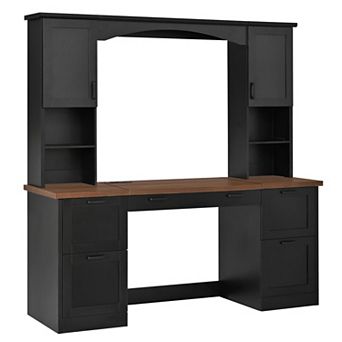 KWPZQEB Large All-in-One Computer Desk w/ Hutch, Charging Station & Keyboard Tray for Study, Office