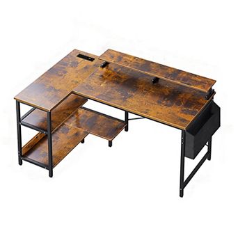 KTMBDW 47'' Gaming Desk with Power Outlets, Reversible L Shaped Computer Desk with Monitor Stand