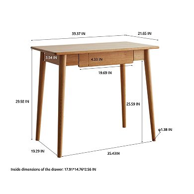KWPZQEB 39.37Inch Simple Solid Wood Computer Desk with Drawer for Home