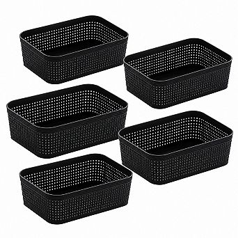 Woven Plastic Storage Baskets Stackable Portable Home Organization Storage