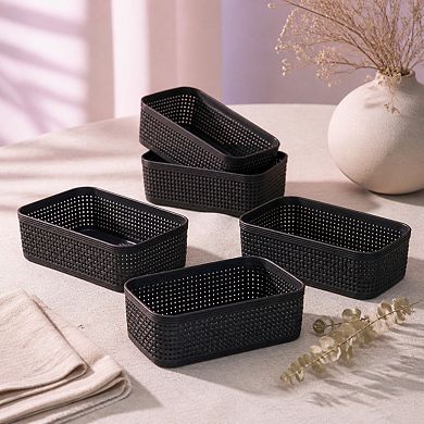Woven Plastic Storage Baskets Stackable Portable Home Organization Storage