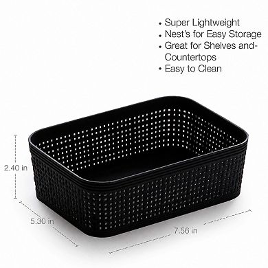 Woven Plastic Storage Baskets Stackable Portable Home Organization Storage