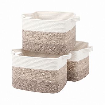 Woven Cotton Rope Storage Baskets Set of 3 Decorative Organizer for Closet Playroom