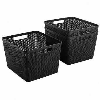 Woven Plastic Storage Baskets Stackable Portable Home Organization
