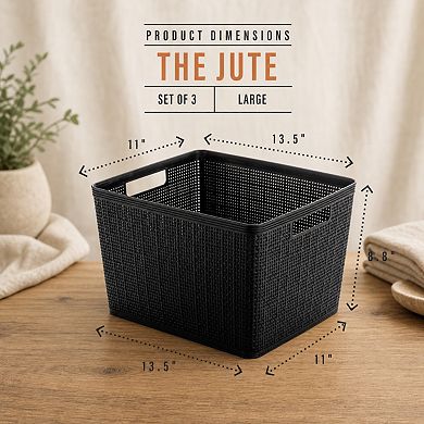 Woven Plastic Storage Baskets Stackable Portable Home Organization