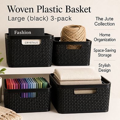 Woven Plastic Storage Baskets Stackable Portable Home Organization