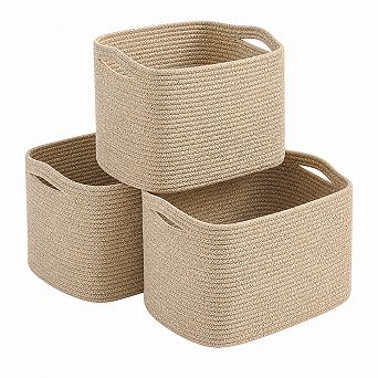 Woven Cotton Rope Storage Baskets With Handles For Home Organization