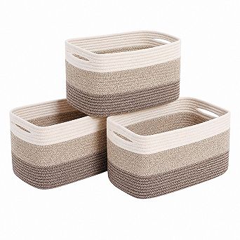 Woven Cotton Rope Storage Baskets With Handles For Home Organization