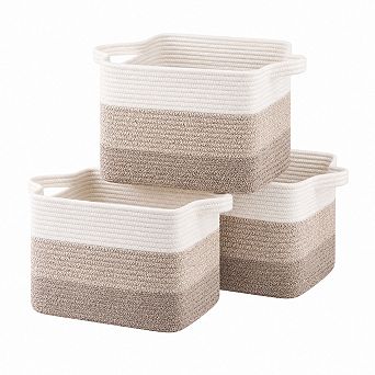 Woven Cotton Rope Storage Baskets Set of 3 Decorative Organizer for Closet Playroom