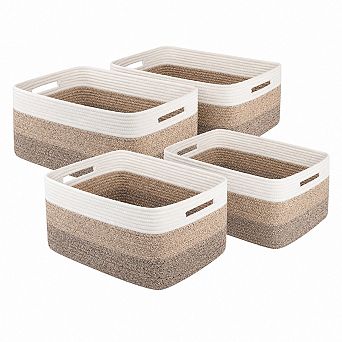 Woven Cotton Rope Storage Baskets 4 Pack Closet Shelf Organizer For Blankets Clothes Toys