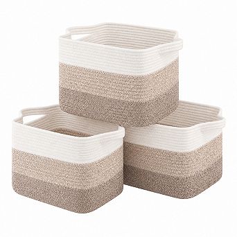 Woven Cotton Rope Storage Baskets With Handles Decorative Organizer For Home