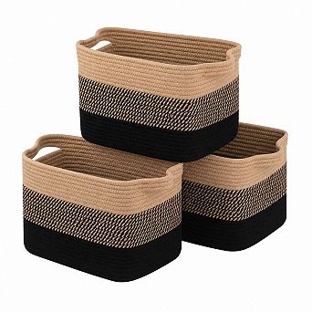 Woven Cotton Rope Storage Baskets With Handles Decorative Organizer For Home