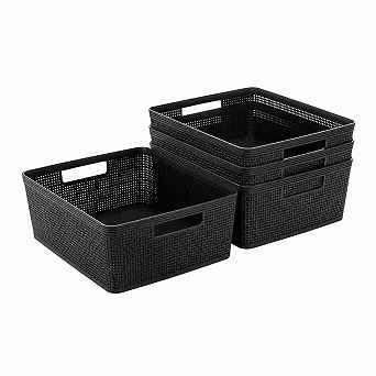 Woven Plastic Storage Baskets Stackable Portable Home Organization Versatile Sturdy