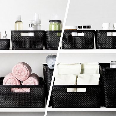 Woven Plastic Storage Baskets Stackable Portable Home Organization Versatile Sturdy