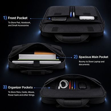 15.6 Inch Laptop Bag Water Resistant Multi Compartment Business Briefcase Carry Case
