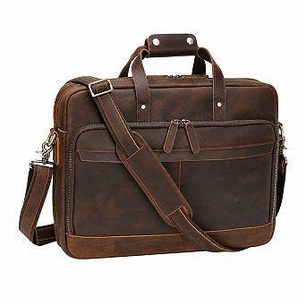 Full Grain Cowhide Leather Laptop Briefcase Crossbody Messenger Business Bag