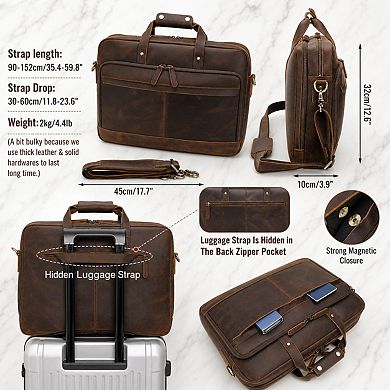 Full Grain Cowhide Leather Laptop Briefcase Crossbody Messenger Business Bag