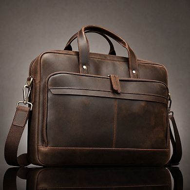 Full Grain Cowhide Leather Laptop Briefcase Crossbody Messenger Business Bag