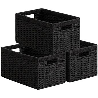 Woven Paper Rope Storage Baskets Foldable With Handles For Organizing Shelves Home Storage