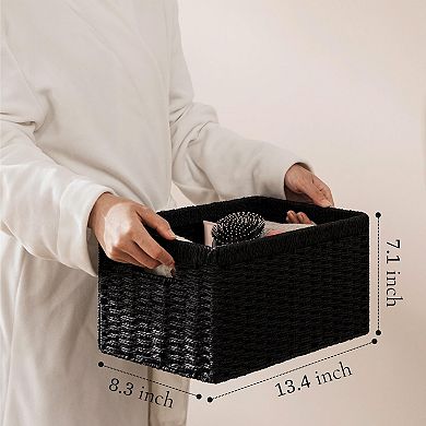 Woven Paper Rope Storage Baskets Foldable With Handles For Organizing Shelves Home Storage