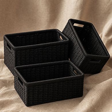 Woven Paper Rope Storage Baskets Foldable With Handles For Organizing Shelves Home Storage