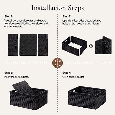 Woven Paper Rope Storage Baskets Foldable With Handles For Organizing Shelves Home Storage