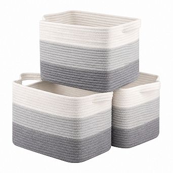 Woven Cotton Storage Baskets With Handles Decorative Organizer For Home