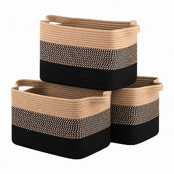 Woven Cotton Storage Baskets With Handles Decorative Organizer For Home