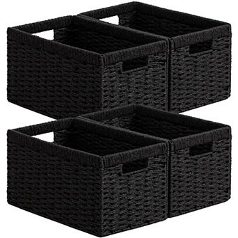 Woven Paper Rope Storage Baskets Foldable Handles Sturdy Multi Purpose Organizer