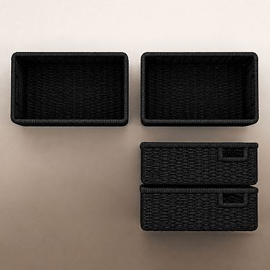 Woven Paper Rope Storage Baskets Foldable Handles Sturdy Multi Purpose Organizer
