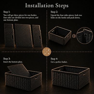 Woven Paper Rope Storage Baskets Foldable Handles Sturdy Multi Purpose Organizer