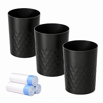 3 Pack Round Plastic Trash Can With Included Bags For Bedroom Office Bathroom Dorm