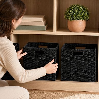 Woven Paper Rope Storage Baskets Foldable Handles Sturdy Organizer Bins