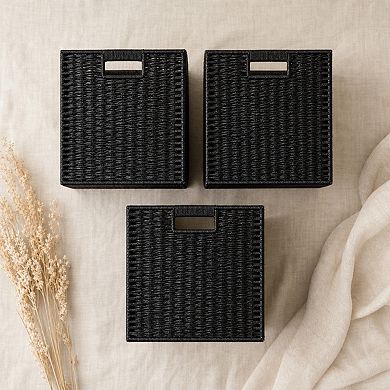 Woven Paper Rope Storage Baskets Foldable Handles Sturdy Organizer Bins