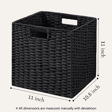 Woven Paper Rope Storage Baskets Foldable Handles Sturdy Organizer Bins