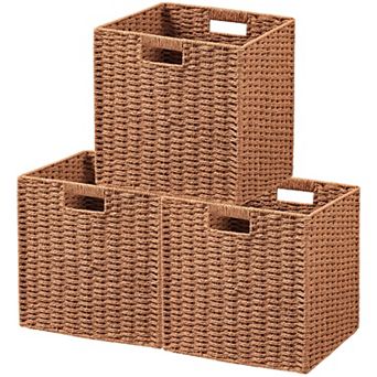 Woven Paper Rope Storage Baskets Foldable Handles Sturdy Organizer Bins