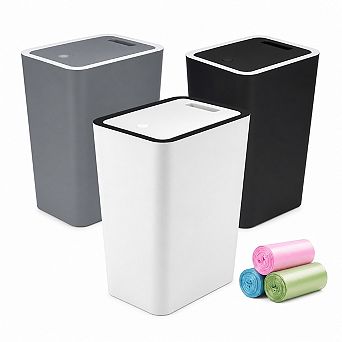 4 Gallon Press Top Slim Trash Can 3 Pack With Lid For Bathroom Office Dorm