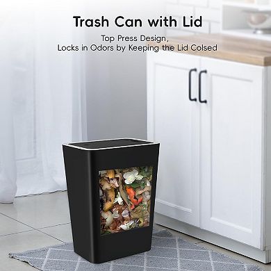4 Gallon Press Top Slim Trash Can 3 Pack With Lid For Bathroom Office Dorm