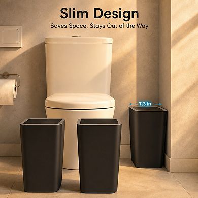 4 Gallon Press Top Slim Trash Can 3 Pack With Lid For Bathroom Office Dorm