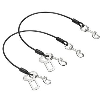 2 pc Chew Proof Steel Braided Dog Leash, Seat Belt Harness with Double Clips for Vehicle
