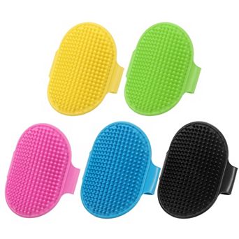 5 pc Dog Bath Brush, Silicone Pet Shampoo Brush with Adjustable Ring Handle Massage Scrubber Comb