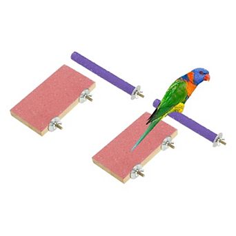 2 Sets Wooden Bird Perch Stand, Parrot Toy with Paw Grinding Stick for Cage