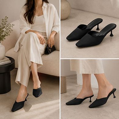 AD-Phyllys4 Pointed Toe Slip-On Kitten Heel Mule Pumps