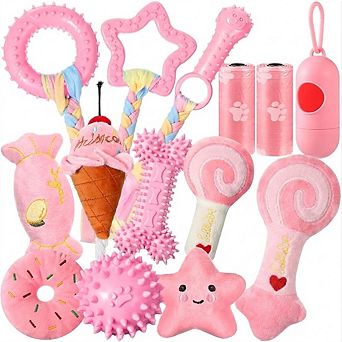 Puppy Teething Toy Set, Soft Rubber Chew & Rope Toys