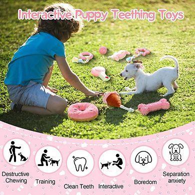 Puppy Teething Toy Set, Soft Rubber Chew & Rope Toys