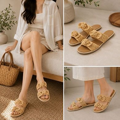AD-Sangria3 Woven Knotted Strap Slide Sandals for Women