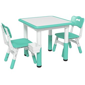 Qaba 3 pc Height Adjustable Kids Table and Chairs for Daycare
